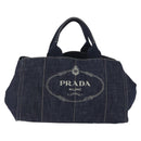 PRADA Canapa GM Hand Bag Denim Blue Gold Tone Auth ka6253V-13