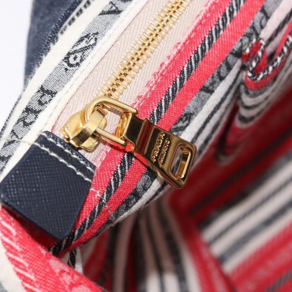 PRADA Canapa GM Hand Bag Denim Blue Gold Tone Auth ka6253V