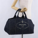 PRADA Canapa GM Hand Bag Denim Blue Gold Tone Auth ka6253V-27