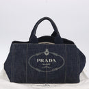 PRADA Canapa GM Hand Bag Denim Blue Gold Tone Auth ka6253V-12
