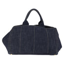 PRADA Canapa GM Hand Bag Denim Blue Gold Tone Auth ka6253V-2
