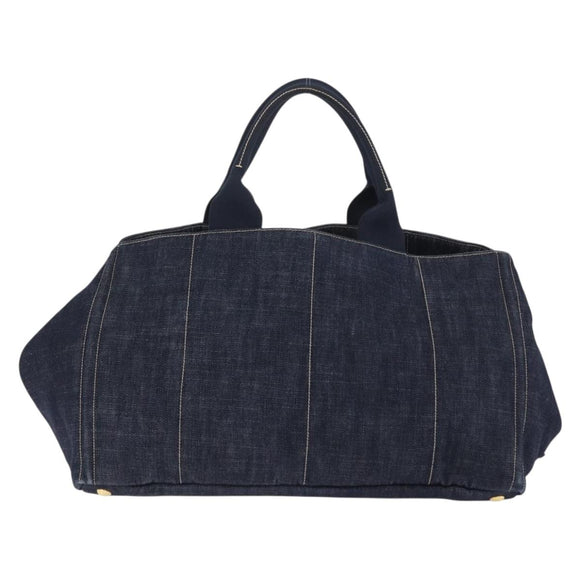 PRADA Canapa GM Hand Bag Denim Blue Gold Tone Auth ka6253V
