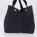 PRADA Canapa GM Hand Bag Denim Blue Gold Tone Auth ka6253V-3