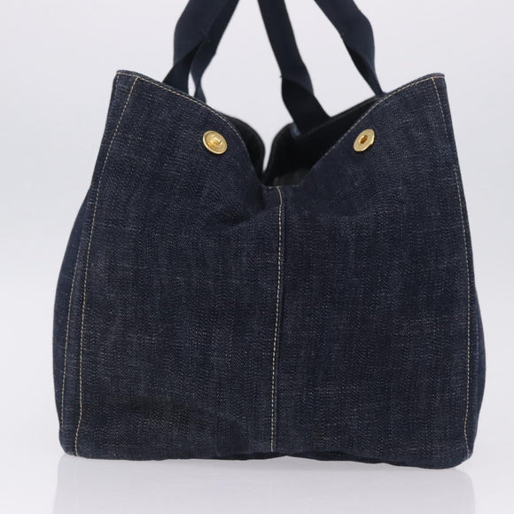PRADA Canapa GM Hand Bag Denim Blue Gold Tone Auth ka6253V