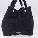 PRADA Canapa GM Hand Bag Denim Blue Gold Tone Auth ka6253V-4
