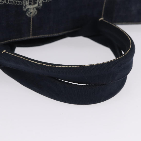 PRADA Canapa GM Hand Bag Denim Blue Gold Tone Auth ka6253V