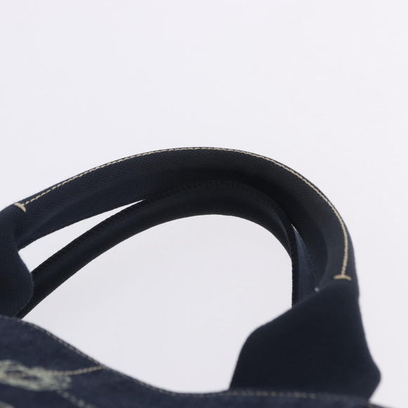 PRADA Canapa GM Hand Bag Denim Blue Gold Tone Auth ka6253V