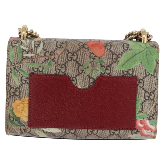 GUCCI GG Supreme Padlock Chain Shoulder Bag PVC Beige Gold 409487 Auth ka6254V
