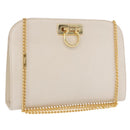 Salvatore Ferragamo Gancini Chain Shoulder Bag Leather White Gold Auth ka6255-1