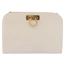 Salvatore Ferragamo Gancini Chain Shoulder Bag Leather White Gold Auth ka6255-2
