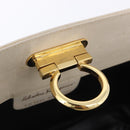 Salvatore Ferragamo Gancini Chain Shoulder Bag Leather White Gold Auth ka6255-20