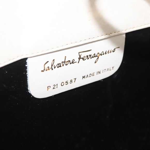 Salvatore Ferragamo Gancini Chain Shoulder Bag Leather White Gold Auth ka6255