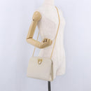 Salvatore Ferragamo Gancini Chain Shoulder Bag Leather White Gold Auth ka6255-28