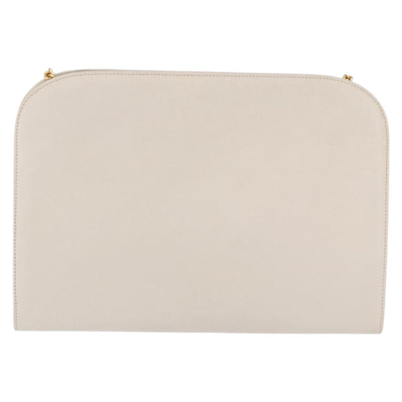 Salvatore Ferragamo Gancini Chain Shoulder Bag Leather White Gold Auth ka6255