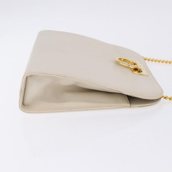 Salvatore Ferragamo Gancini Chain Shoulder Bag Leather White Gold Auth ka6255