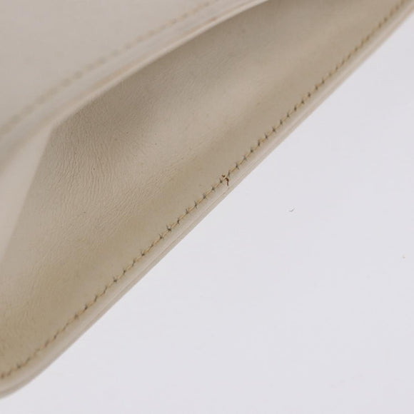 Salvatore Ferragamo Gancini Chain Shoulder Bag Leather White Gold Auth ka6255