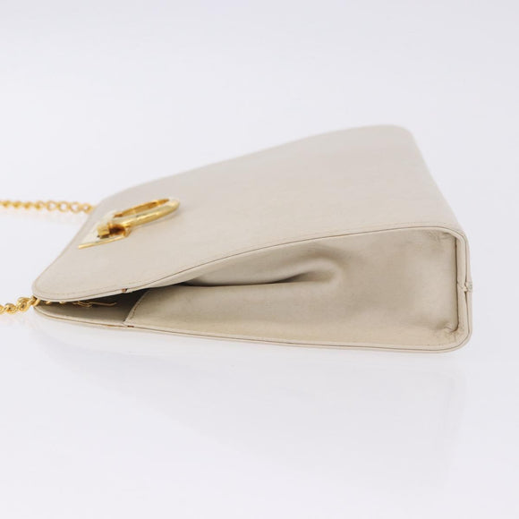 Salvatore Ferragamo Gancini Chain Shoulder Bag Leather White Gold Auth ka6255