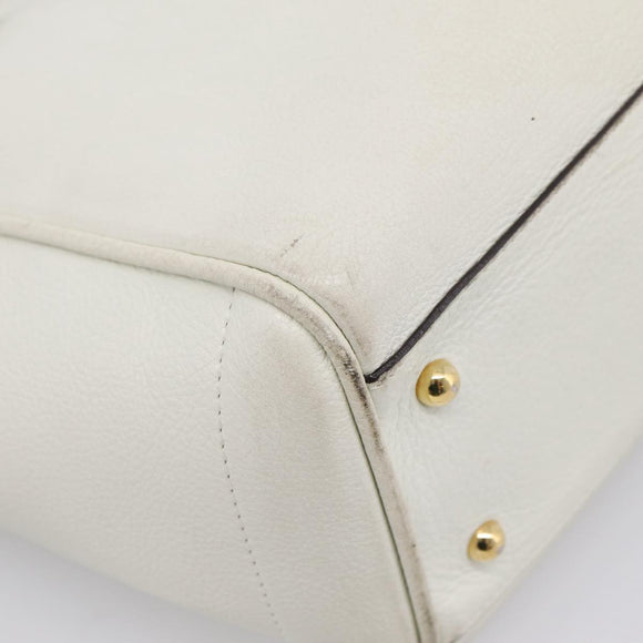 LOEWE Tote Bag Leather White Gold Tone Auth ka6256