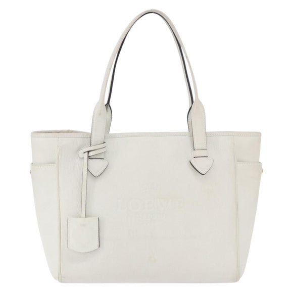 LOEWE Tote Bag Leather White Gold Tone Auth ka6256