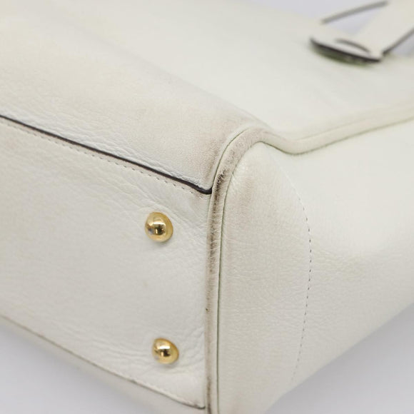 LOEWE Tote Bag Leather White Gold Tone Auth ka6256