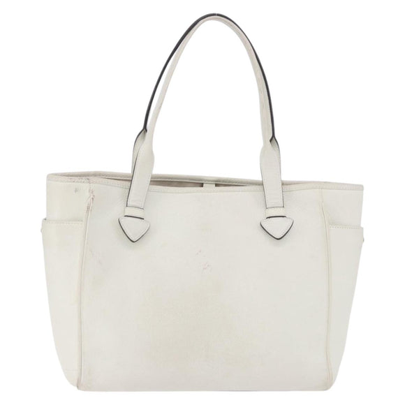 LOEWE Tote Bag Leather White Gold Tone Auth ka6256