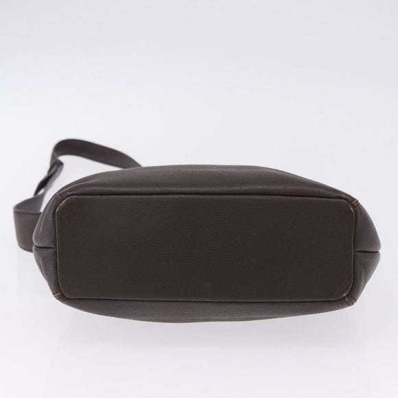 LOEWE Shoulder Bag Leather Dark Brown Gold Tone Auth ka6261A