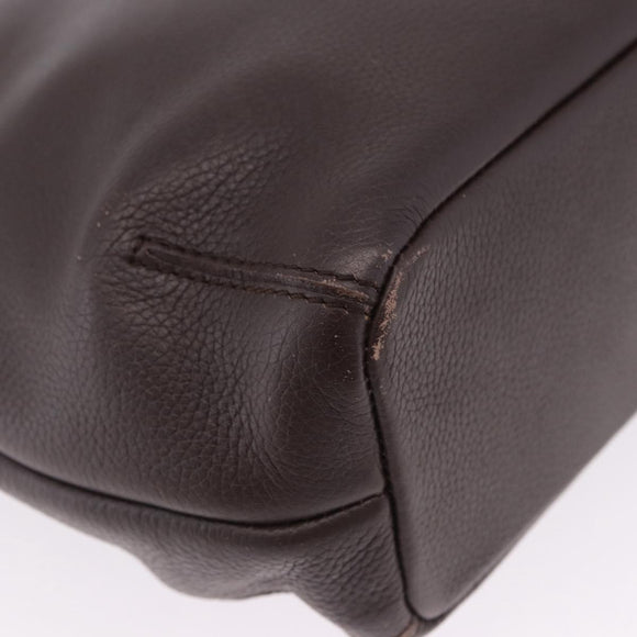 LOEWE Shoulder Bag Leather Dark Brown Gold Tone Auth ka6261A
