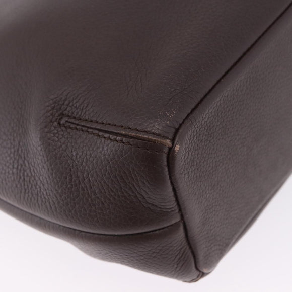 LOEWE Shoulder Bag Leather Dark Brown Gold Tone Auth ka6261A