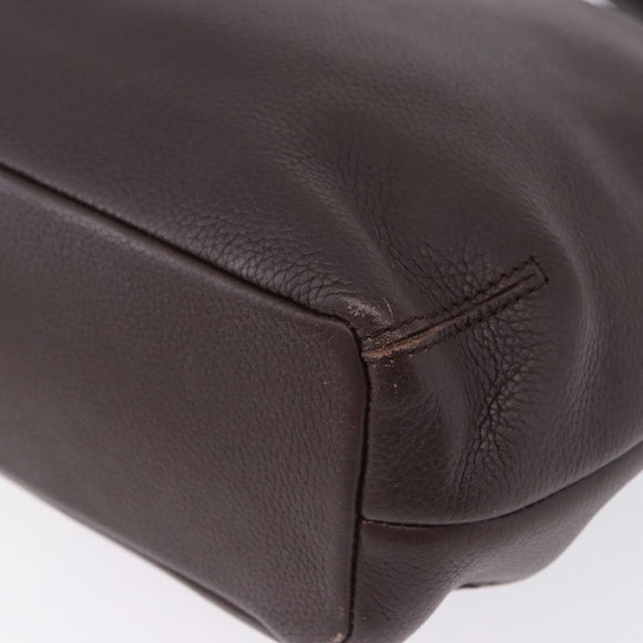 LOEWE Shoulder Bag Leather Dark Brown Gold Tone Auth ka6261A