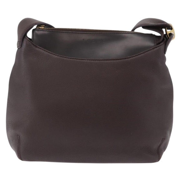 LOEWE Shoulder Bag Leather Dark Brown Gold Tone Auth ka6261A