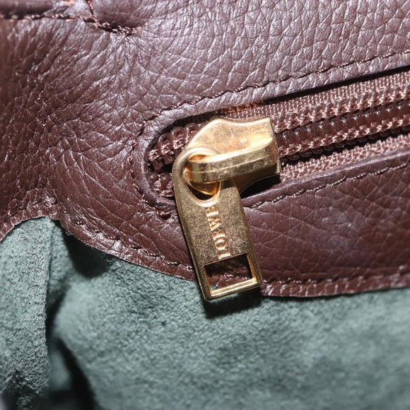 LOEWE Shoulder Bag Leather Dark Brown Gold Tone Auth ka6261A