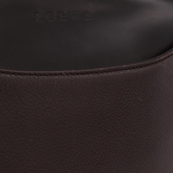 LOEWE Shoulder Bag Leather Dark Brown Gold Tone Auth ka6261A