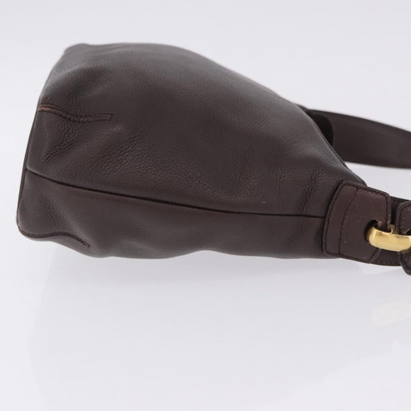 LOEWE Shoulder Bag Leather Dark Brown Gold Tone Auth ka6261A