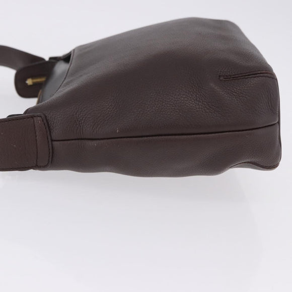 LOEWE Shoulder Bag Leather Dark Brown Gold Tone Auth ka6261A