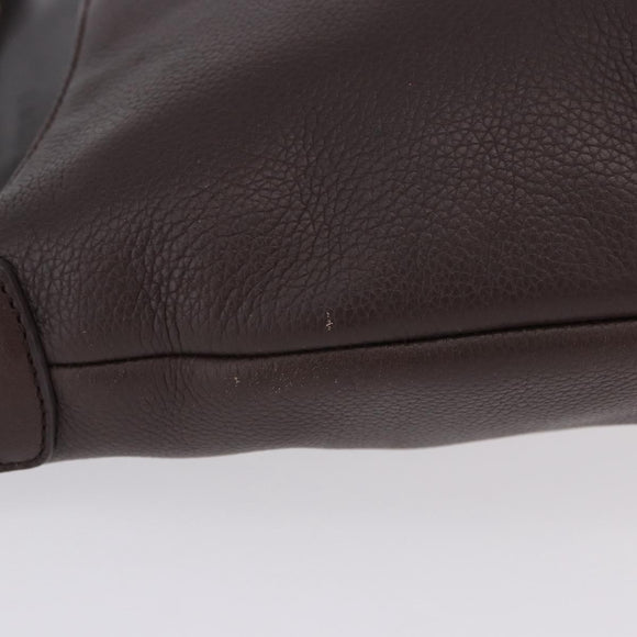LOEWE Shoulder Bag Leather Dark Brown Gold Tone Auth ka6261A
