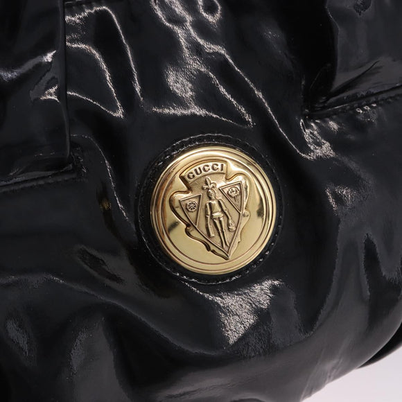 GUCCI Histeria Hand Bag Patent Black 197020 Auth ka6264