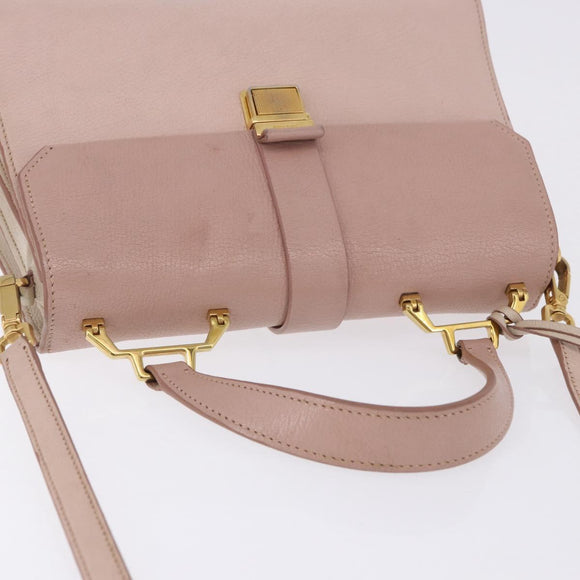 Miu Miu Hand Bag Leather 2way Pink Gold Tone Auth ka6266A