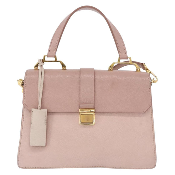 Miu Miu Hand Bag Leather 2way Pink Gold Tone Auth ka6266A