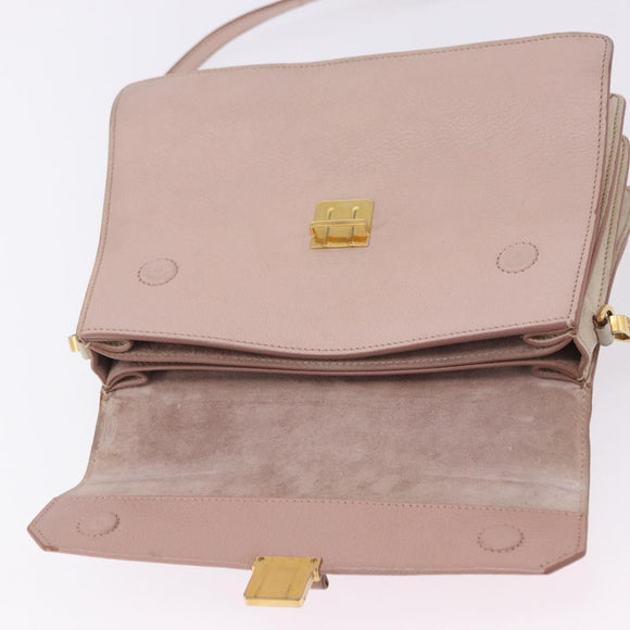 Miu Miu Hand Bag Leather 2way Pink Gold Tone Auth ka6266A