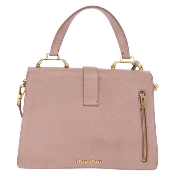 Miu Miu Hand Bag Leather 2way Pink Gold Tone Auth ka6266A