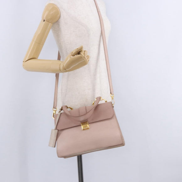 Miu Miu Hand Bag Leather 2way Pink Gold Tone Auth ka6266A