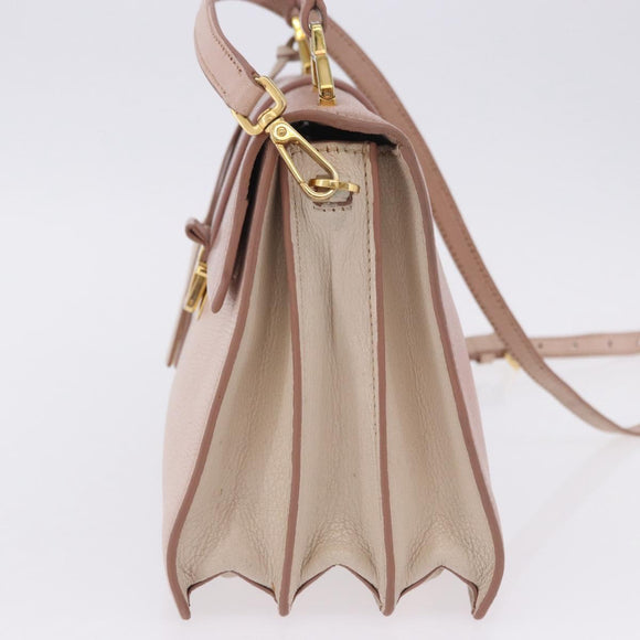 Miu Miu Hand Bag Leather 2way Pink Gold Tone Auth ka6266A