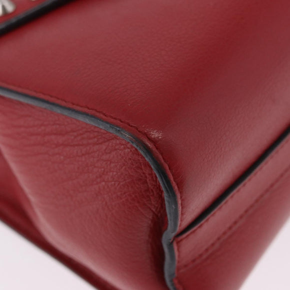 PRADA Chain Shoulder Bag Leather Red Silver Auth ka6268V