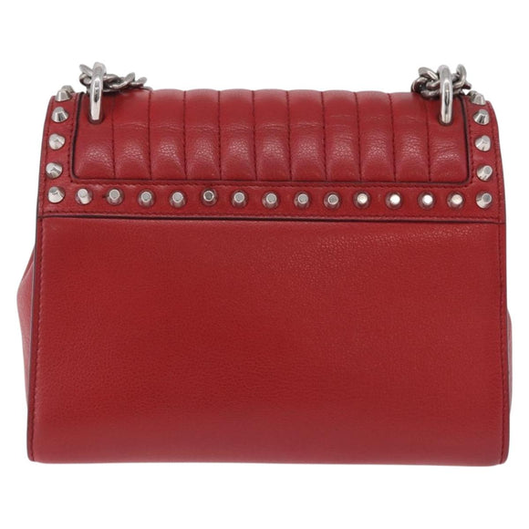 PRADA Chain Shoulder Bag Leather Red Silver Auth ka6268V