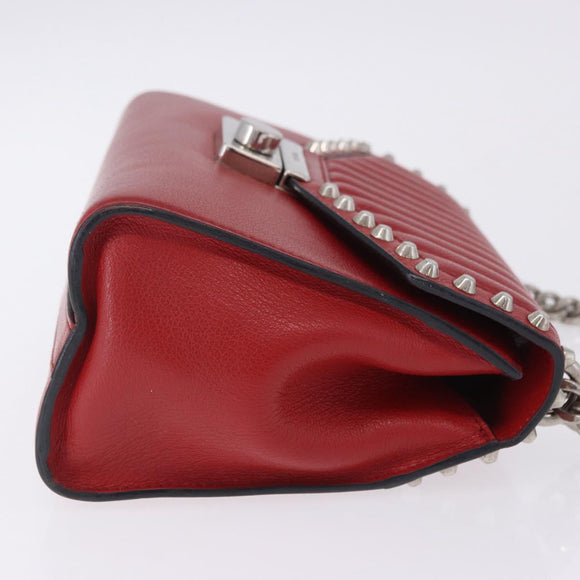 PRADA Chain Shoulder Bag Leather Red Silver Auth ka6268V