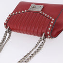 PRADA Chain Shoulder Bag Leather Red Silver Auth ka6268V-8