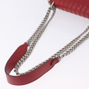 PRADA Chain Shoulder Bag Leather Red Silver Auth ka6268V-9