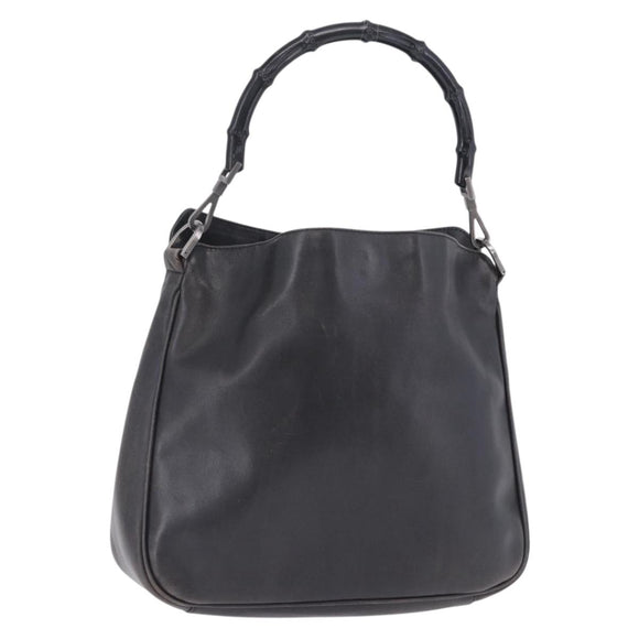 GUCCI Bamboo Hand Bag Leather Black Silver 001 1638 Auth ka6269
