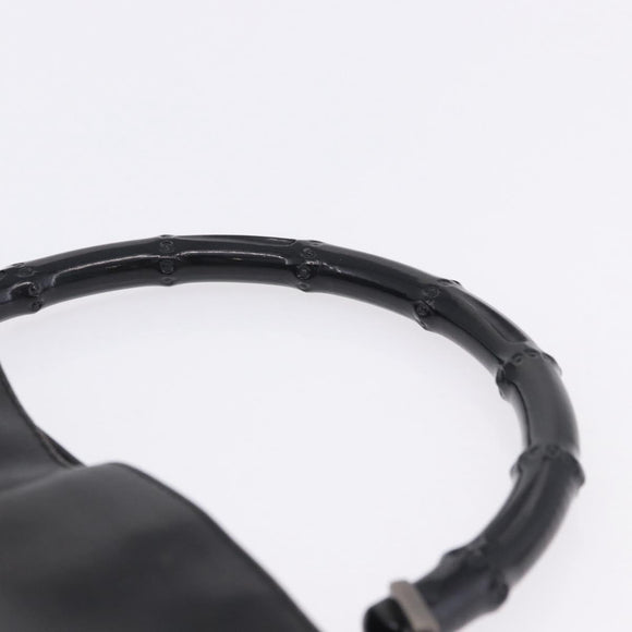 GUCCI Bamboo Hand Bag Leather Black Silver 001 1638 Auth ka6269