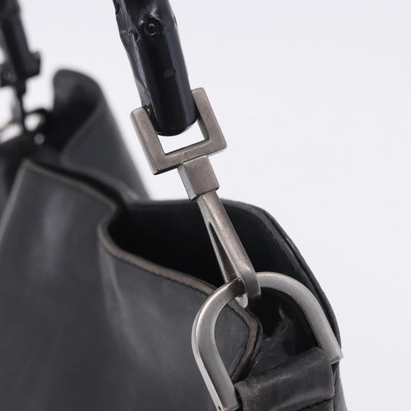 GUCCI Bamboo Hand Bag Leather Black Silver 001 1638 Auth ka6269